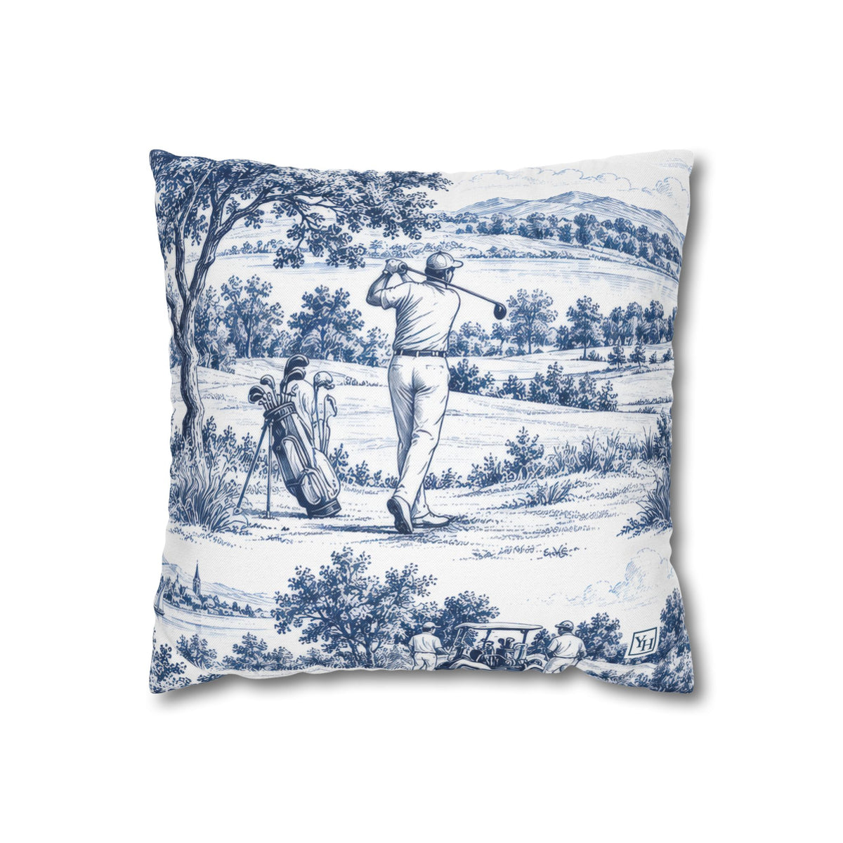 Jumbo Toile Pattern Square Pillowcase — Vintage Scenic Decorative Throw Pillow Cover