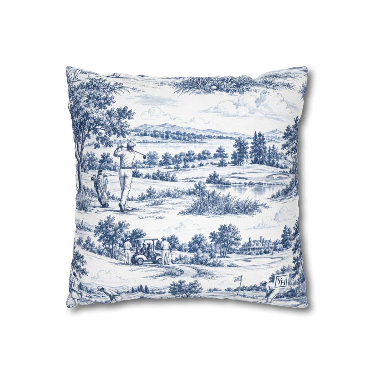 Toile Pattern Square Pillowcase — Vintage Scenic Decorative Throw Pillow Cover