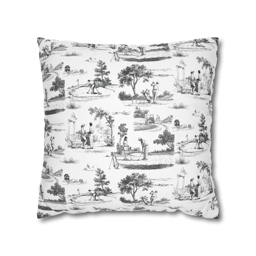 Toile Pattern Square Pillowcase — Vintage Scenic Decorative Throw Pillow Cover