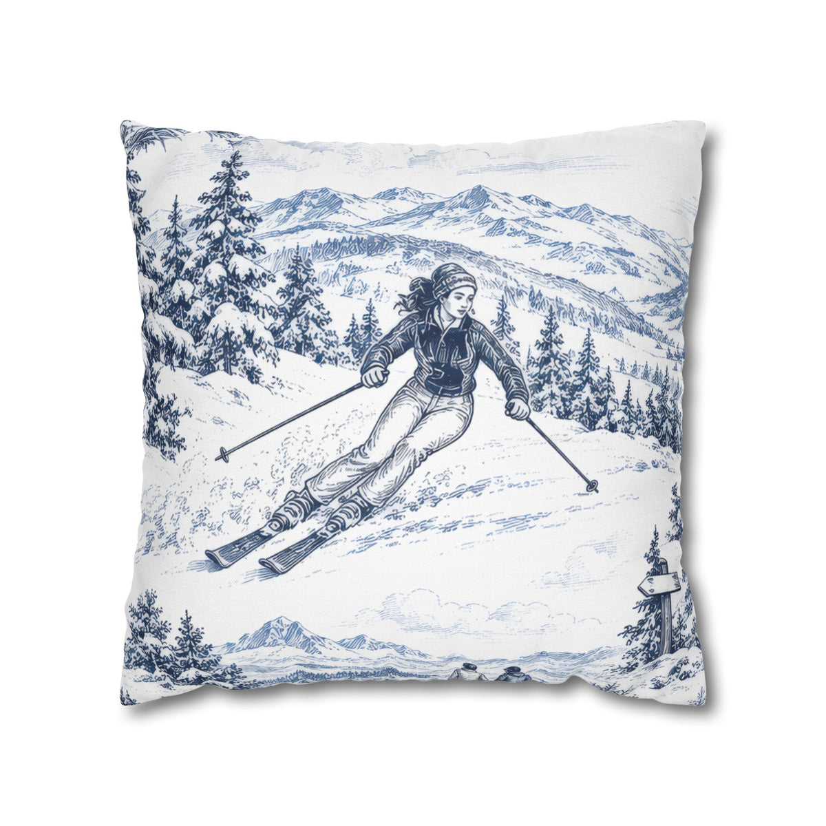 Skiing Toile (Jumbo) - Square Pillowcase