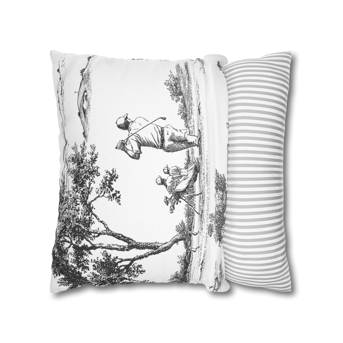 Jumbo Toile Pattern Square Pillowcase — Vintage Scenic Decorative Throw Pillow Cover