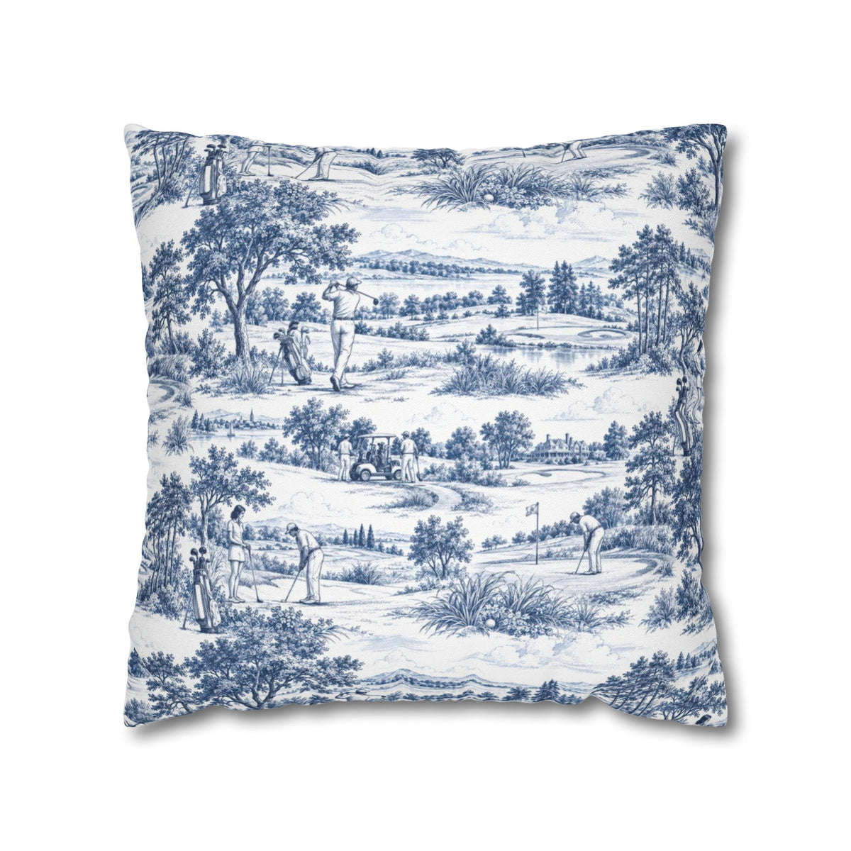 Toile Pattern Square Pillowcase — Vintage Scenic Decorative Throw Pillow Cover