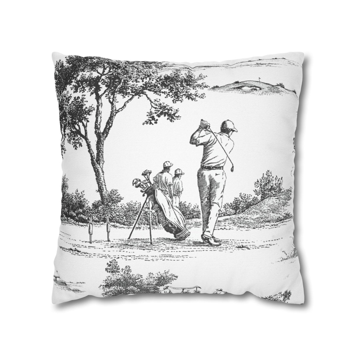 Jumbo Toile Pattern Square Pillowcase — Vintage Scenic Decorative Throw Pillow Cover