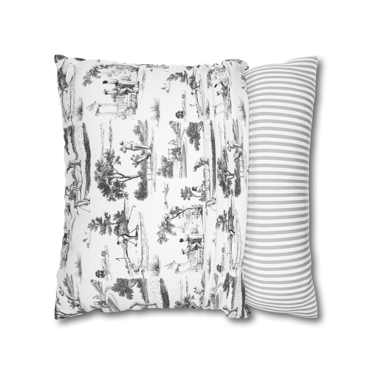 Toile Pattern Square Pillowcase — Vintage Scenic Decorative Throw Pillow Cover