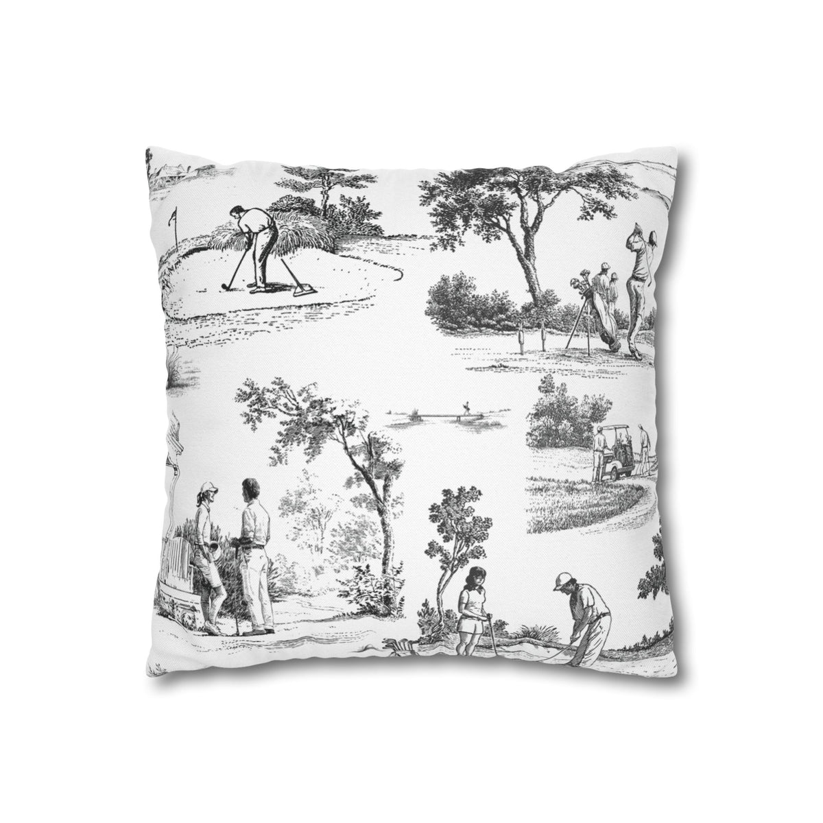 Jumbo Toile Pattern Square Pillowcase — Vintage Scenic Decorative Throw Pillow Cover