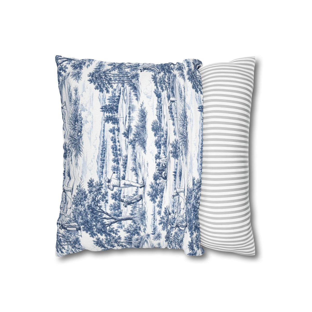 Toile Pattern Square Pillowcase — Vintage Scenic Decorative Throw Pillow Cover