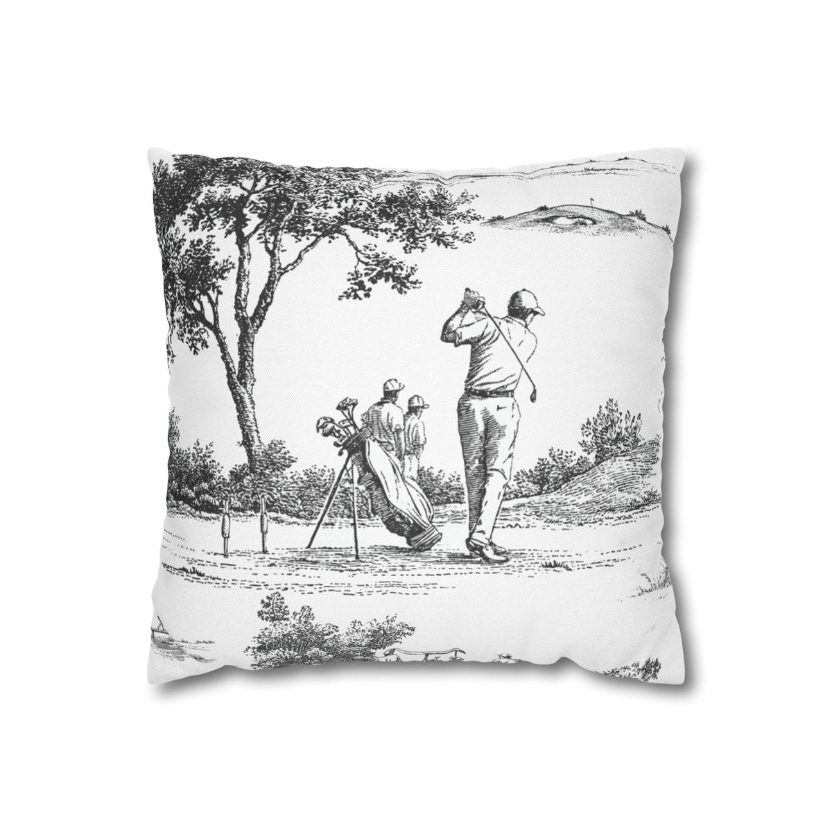 Jumbo Toile Pattern Square Pillowcase — Vintage Scenic Decorative Throw Pillow Cover