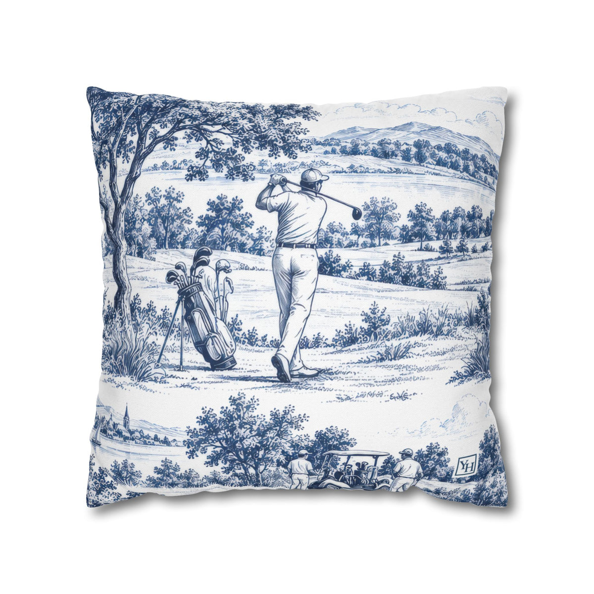 Jumbo Toile Pattern Square Pillowcase — Vintage Scenic Decorative Throw Pillow Cover