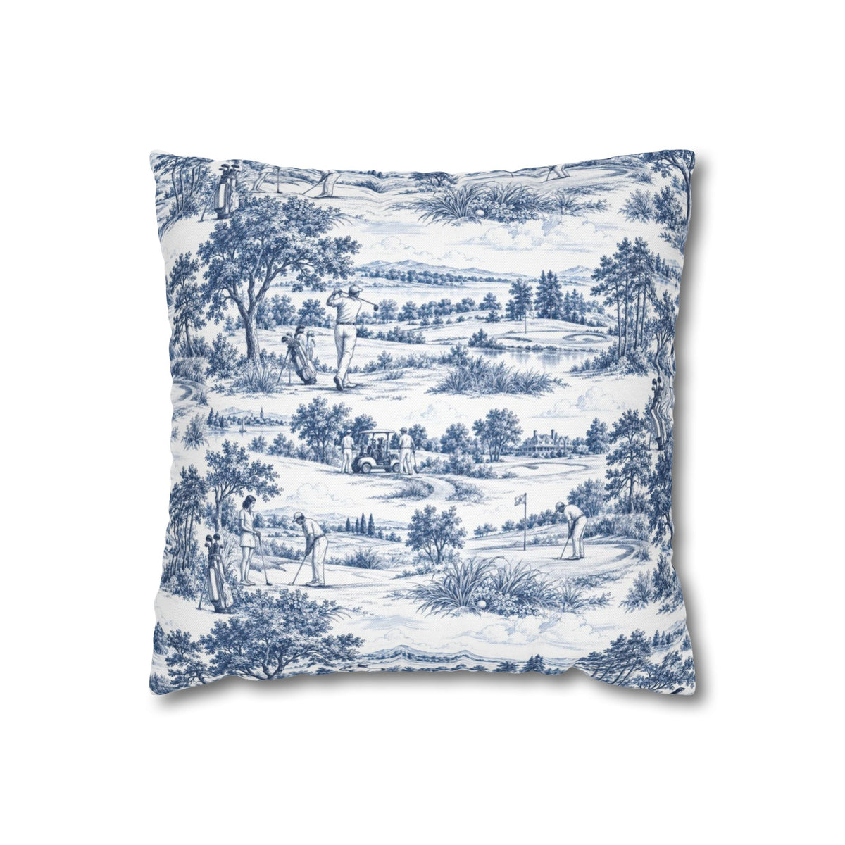 Toile Pattern Square Pillowcase — Vintage Scenic Decorative Throw Pillow Cover
