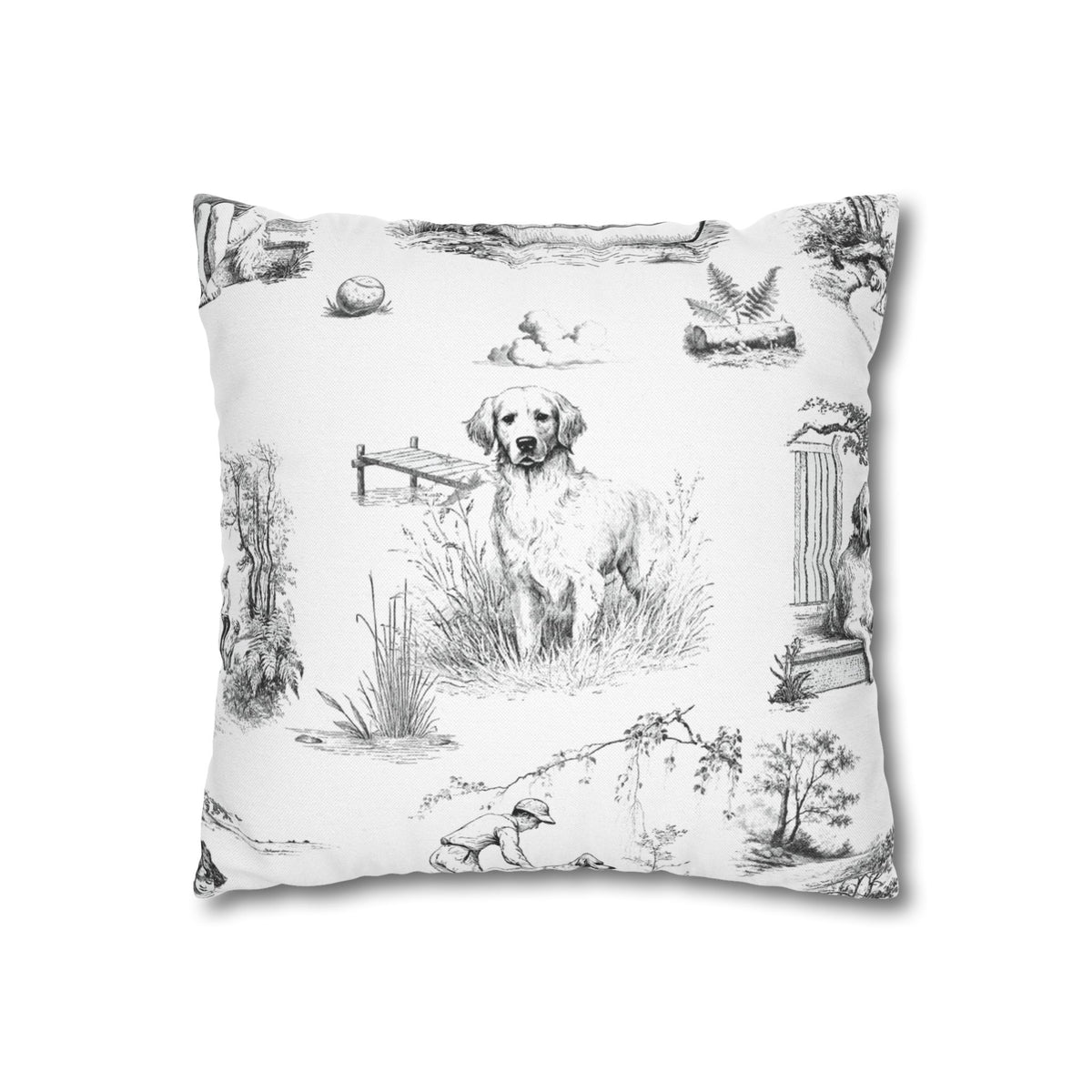 Golden Retriever Toile (Jumbo) - Square Pillowcase