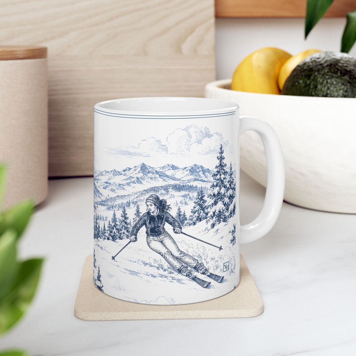Skiing Toile - Ceramic Mug