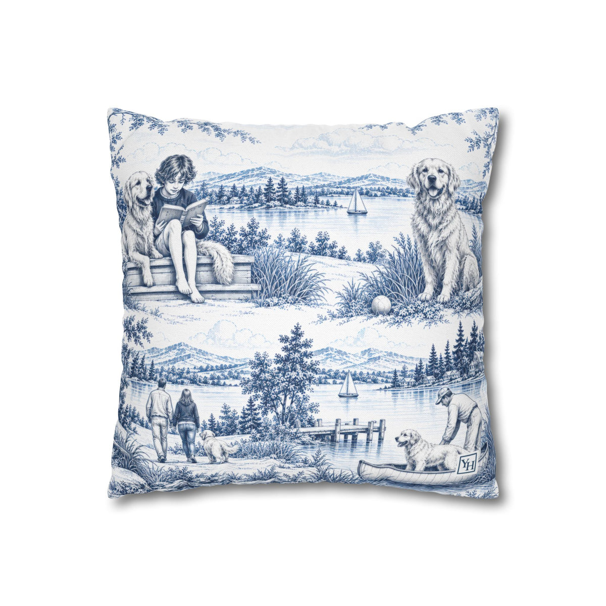 Golden Retriever Toile (Jumbo) - Square Pillowcase