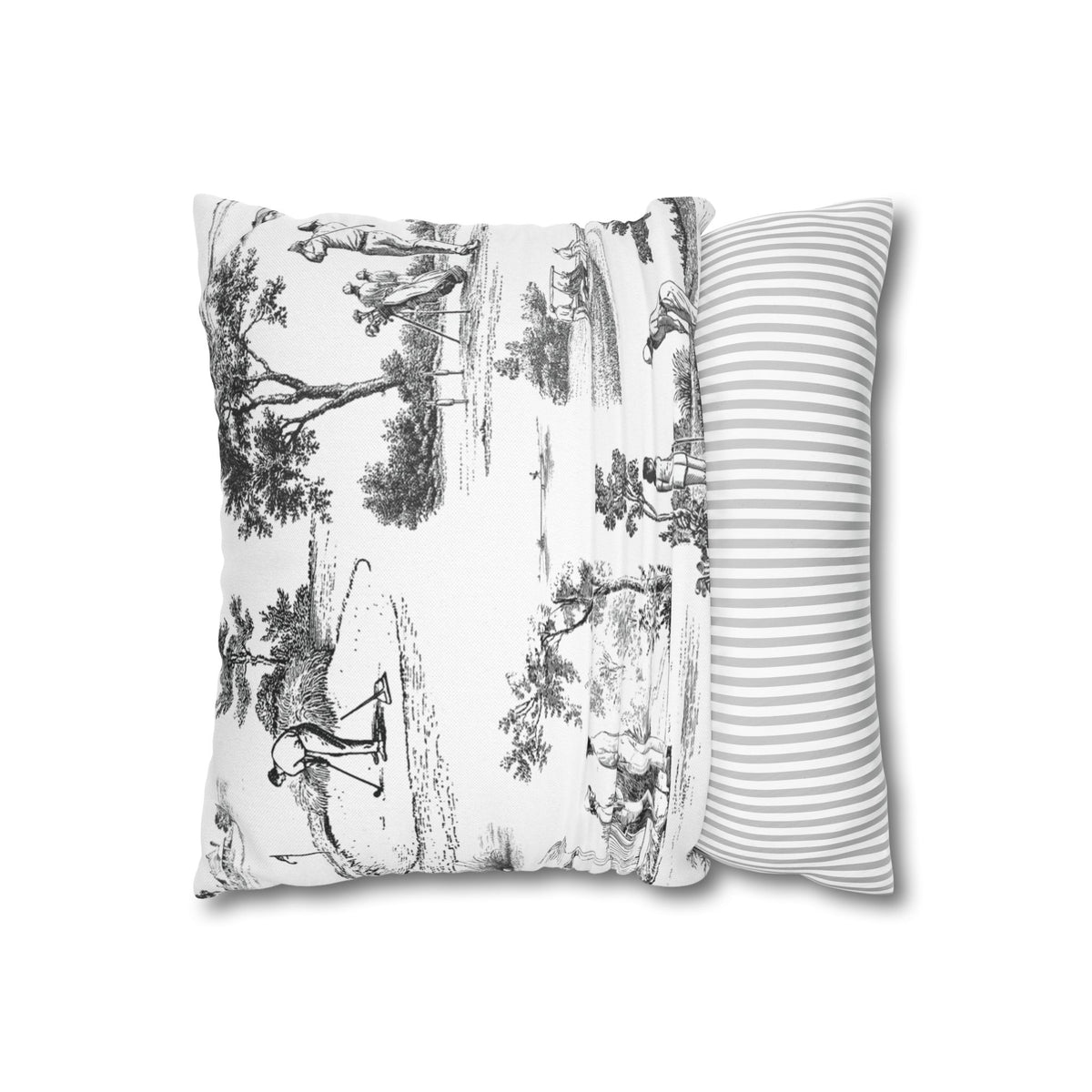 Jumbo Toile Pattern Square Pillowcase — Vintage Scenic Decorative Throw Pillow Cover