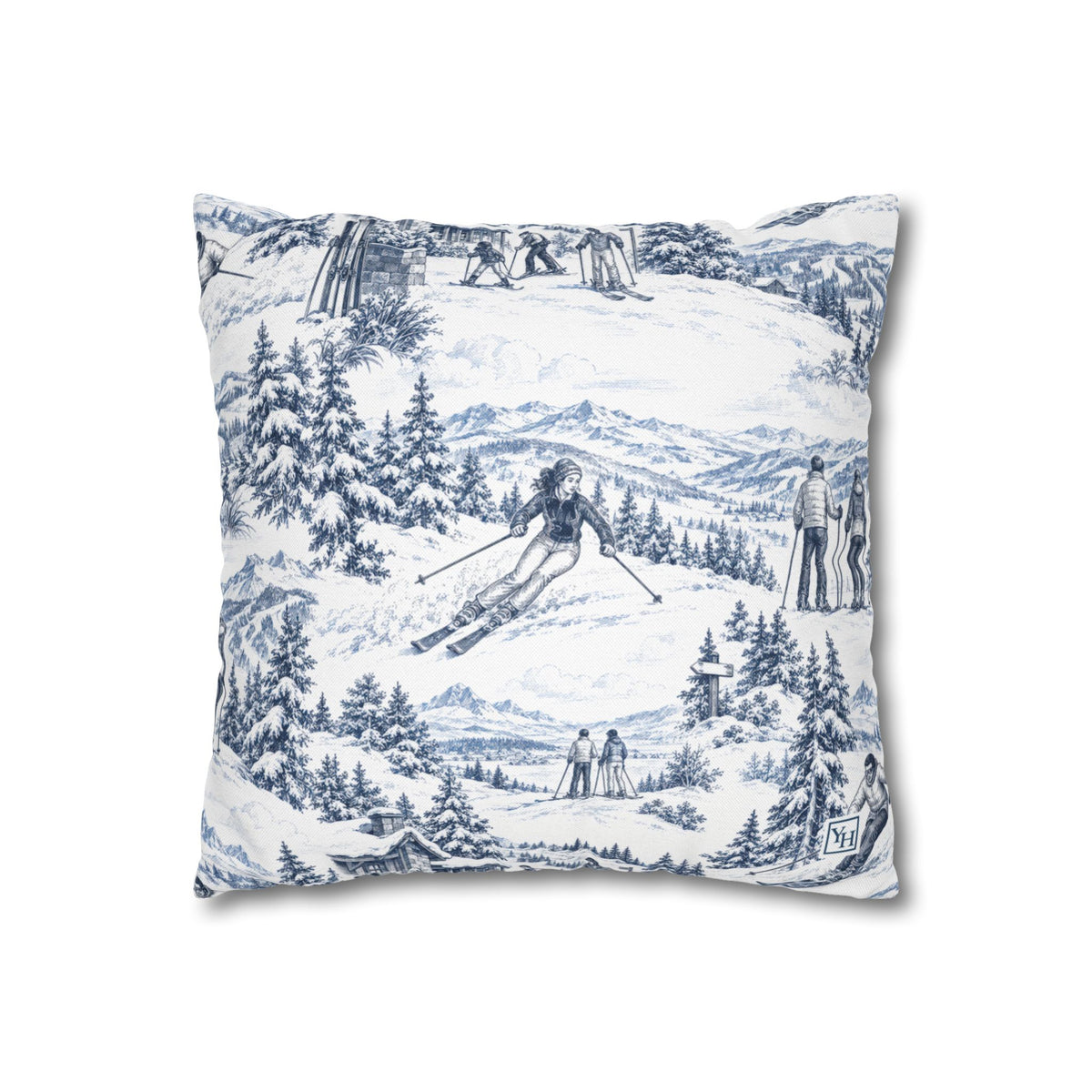 Skiing Toile (Jumbo) - Square Pillowcase