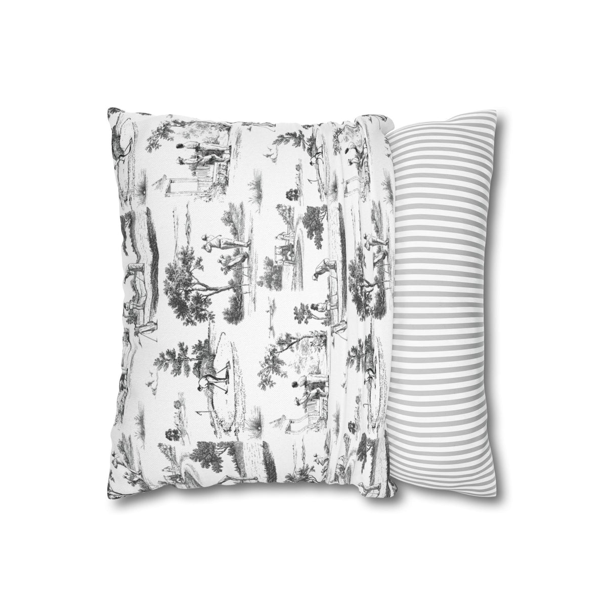 Toile Pattern Square Pillowcase — Vintage Scenic Decorative Throw Pillow Cover