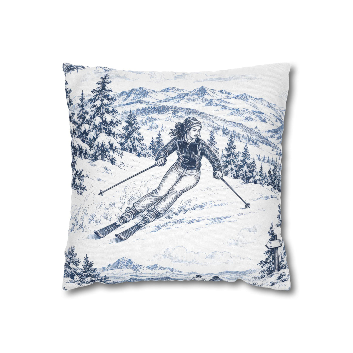 Skiing Toile (Jumbo) - Square Pillowcase