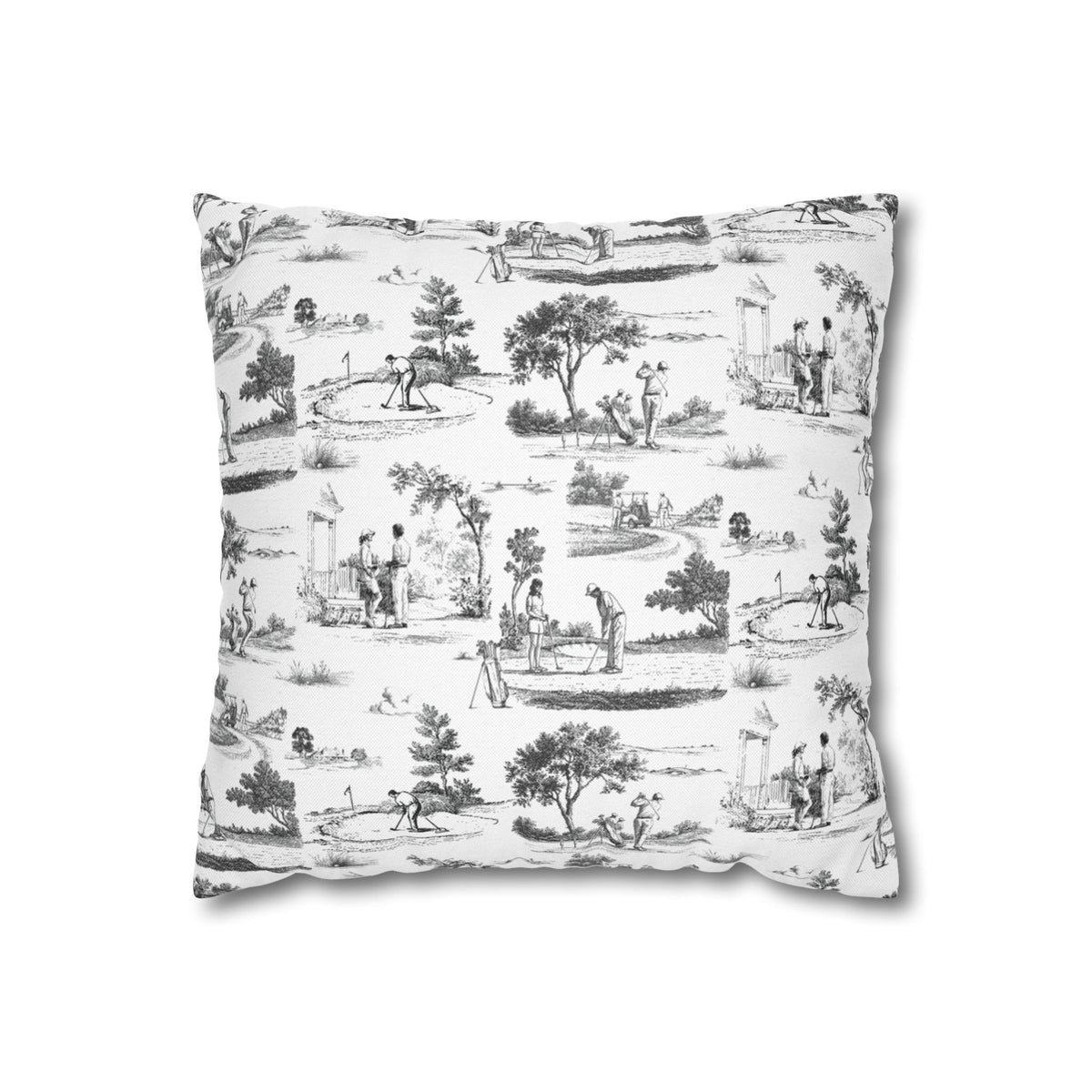 Toile Pattern Square Pillowcase — Vintage Scenic Decorative Throw Pillow Cover